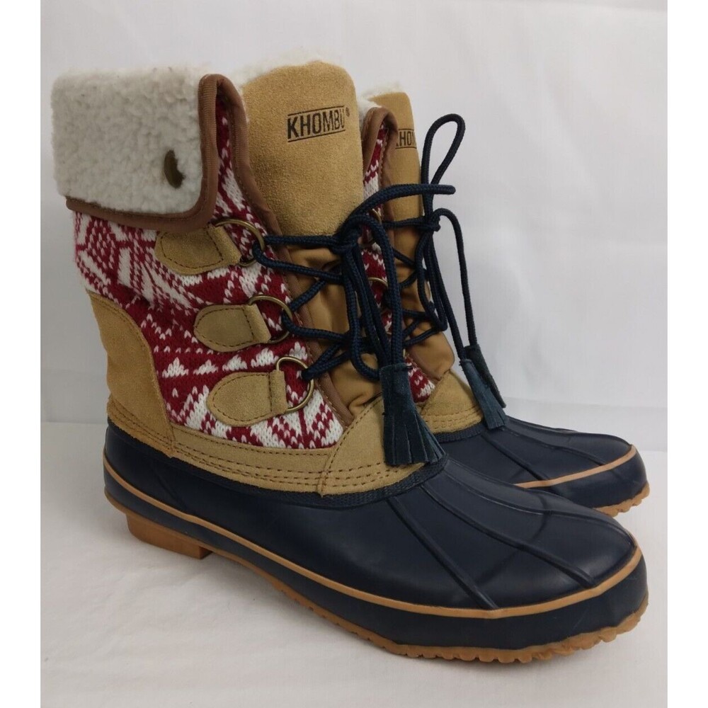 KHOMBU MAYA Suede Lace Up Faux Fur Lined Winter Duck Boots Brown Womens Size 8 M